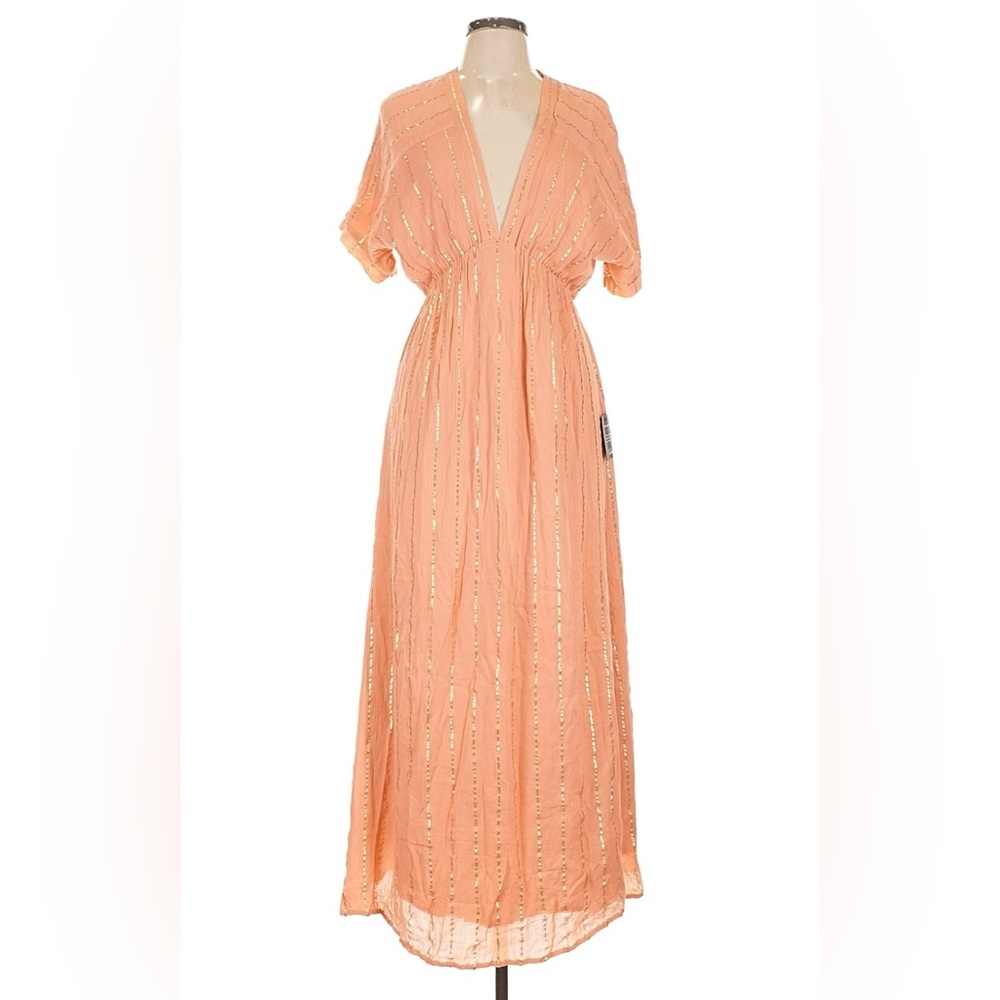 NWT Lulus Goddess Vibes Rusty Rose Gold Striped Dolman Sleeve Maxi Dress | Large - Picture 5 of 9